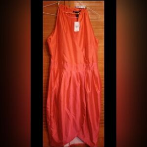 Ashley Stewart Satin Fandango Pink Sleeveless Ombre Faux Wrap Dress 14/16